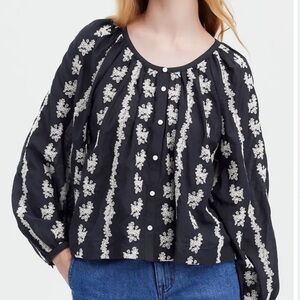 Madewell Embroidered Puff Sleeve A Line Blouse